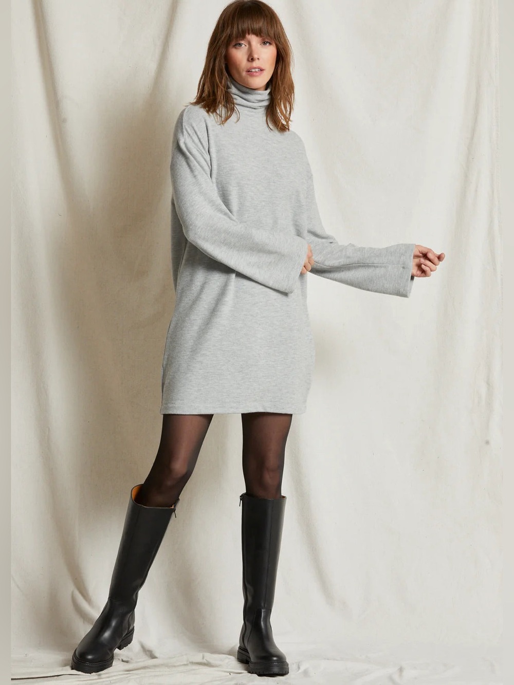 PERFECTWHITETEE Anette Brushed Sweater Mockneck Mini Dress Turtleneck Tunic